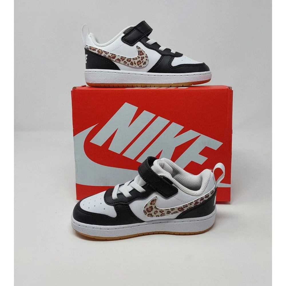 Nike Court Borough Low CH TD Kids 9C Leopard Swoosh Black White Gum IR0565-001